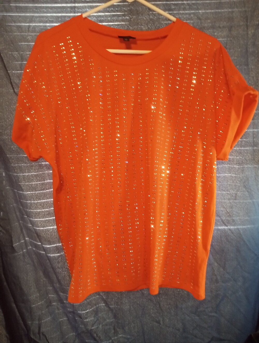 Ontwealth Orange Embellished Women's Short Sleeve Top